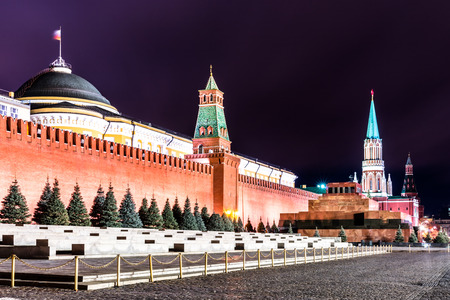 Autumn 2014. Russia. Moscow. Red Square. View of the Moscow Kremlin, Autumn 2014. Russia. Moscow.  The Mausoleum of  Lenin.のeditorial素材
