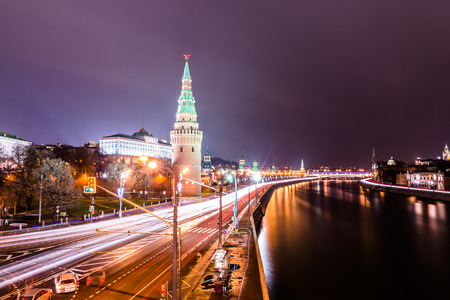 Autumn 2014. A Large Stone (Bolshoy Kamenniy) Bridge. View from the bridge on Moscow Kremlin andthe embankment of the Moscow river.の写真素材
