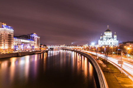 Autumn 2014. Russia. Moscow. The view from the Large Stone (Bolshoy Kamenniy) Bridge in the direction of the Cathedral of Christ the Savior and The Variety Theatre.のeditorial素材