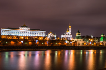 Autumn 2014. Russia. Moscow. The view from the embankment of the Moskva river to the Moscow Kremlin and the Grand Kremlin Palace.のeditorial素材