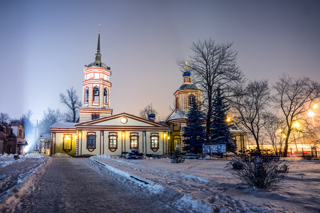 Winter 2014. Russia. Moscow. Altufyevo. The Church of the exaltation of the Holy cross in Altufevo (Holy cross Church, the Church of the exaltation). View of the Temple from the gate of the main entrance.の写真素材