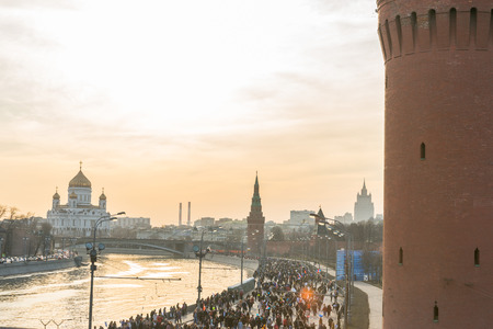 Spring 2015. Day-evening. Russia. Moscow. The Red Squere. Vasilevsky Descent. The meeting and concert in honor of the anniversary of the reunification of the Crimea and Russia.のeditorial素材