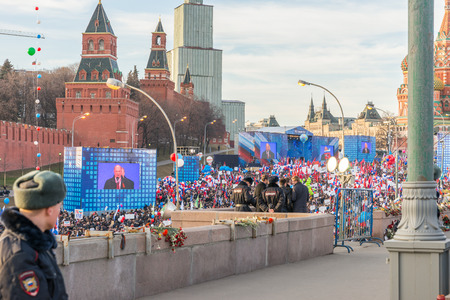 Spring 2015. Day-evening. Russia. Moscow. The Red Squere. Vasilevsky Descent. The meeting and concert in honor of the anniversary of the reunification of the Crimea and Russia.のeditorial素材