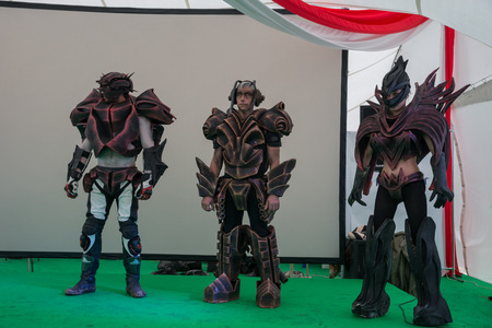 RUSSIA. TULA REGION. BUNIREVO - June 27, 2015. Musical festival "Wild Mint". Demonstration of the diploma works of the students of fashion designer Irina Lukyanova during the masterclass.のeditorial素材