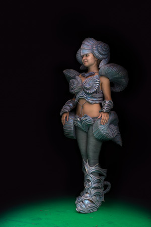 RUSSIA. TULA REGION. BUNIREVO - June 27, 2015. Musical festival "Wild Mint". Demonstration of the diploma works of the students of fashion designer Irina Lukyanova during the masterclass.のeditorial素材