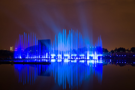RUSSIA. MOSCOW - September 27, 2015. Festival Circle of Light. The Rowing Channel. Show with music, fountains and fireworks.のeditorial素材