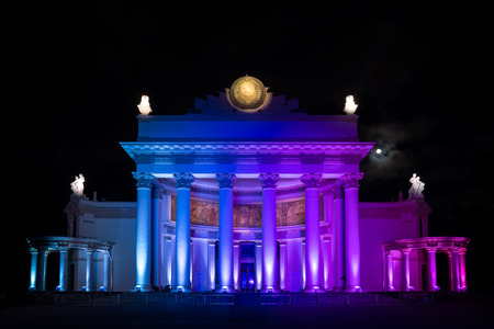 Russia. Moscow - September 28, 2015. The Circle of Light festival 2015. ENEA VDNH. The Nuclear Energy pavilionのeditorial素材