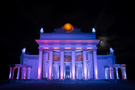 Russia. Moscow - September 28, 2015. The Circle of Light festival 2015. ENEA VDNH. The Nuclear Energy pavilionのeditorial素材