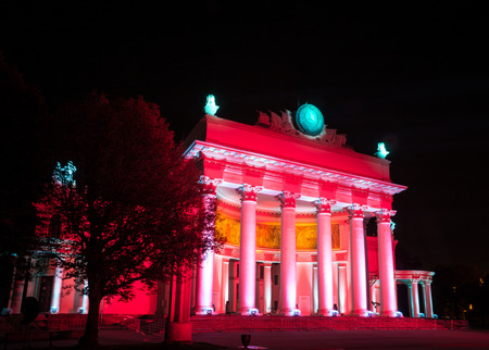 Russia. Moscow - September 28, 2015. The Circle of Light festival 2015. ENEA VDNH. The Nuclear Energy pavilionのeditorial素材