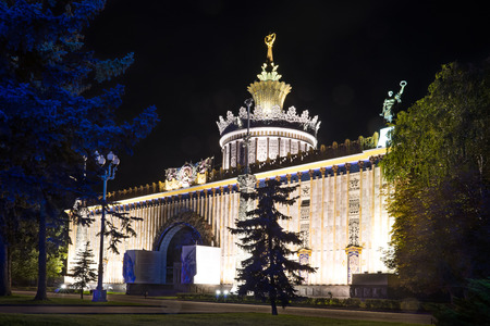 Russia. Moscow - September 28, 2015. The Circle of Light festival 2015. ENEA VDNH. The Agriculture pavilion Ukrainian SSR.のeditorial素材
