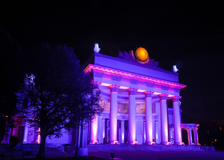 Russia. Moscow - September 28, 2015. The Circle of Light festival 2015. ENEA VDNH. The Nuclear Energy pavilionのeditorial素材