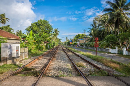 Sri Lanka. Kalutara - August 18, 2015.  Railway, running through a small town.のeditorial素材