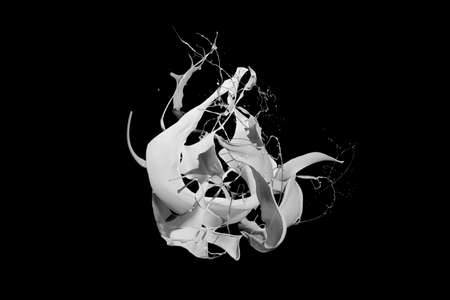 White paint splash isolated on black background.の写真素材