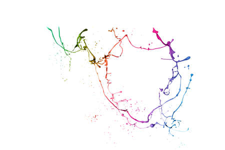 Colored paint splashes isolated on white backgroundの写真素材