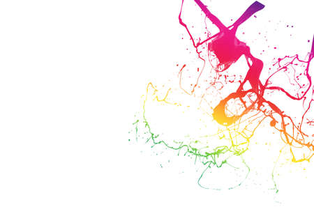 Colored paint splashes isolated on white backgroundの写真素材