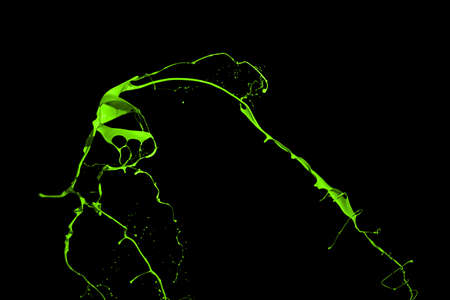 Green paint splash isolated on black  background.の写真素材