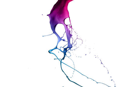 Colored paint splashes isolated on white backgroundの写真素材