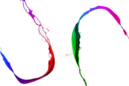 Colored paint splashes isolated on white backgroundの写真素材