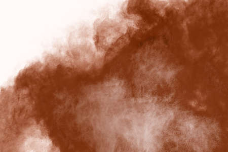 Brown color powder explosion on white background. Colored cloud. Colorful dust explode. Paint Holi.の写真素材