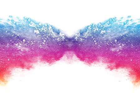 abstract powder splatted background. Colorful powder explosion on white background. Colored cloud. Colorful dust explode. Paint Holi.の写真素材