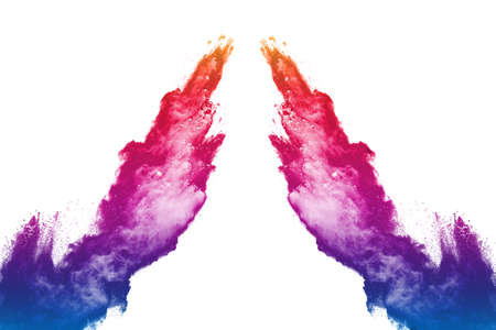 abstract powder splatted background. Colorful powder explosion on white background. Colored cloud. Colorful dust explode. Paint Holi.の写真素材