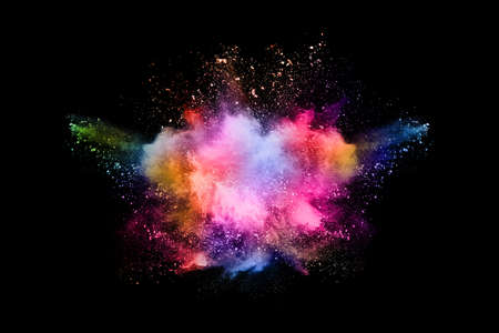 abstract colored dust explosion on a black background.abstract powder splatted background,Freeze motion of color powder exploding/throwing color powder, multicolored glitter texture.の写真素材