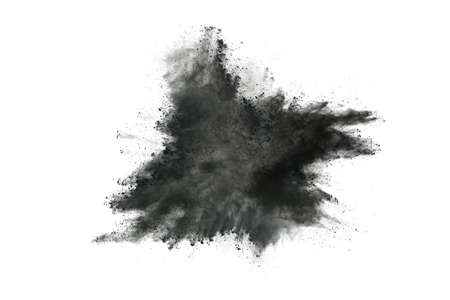 particles of charcoal on white background,abstract powder splatted on white background,Freeze motion of black powder exploding or throwing black powder.の写真素材