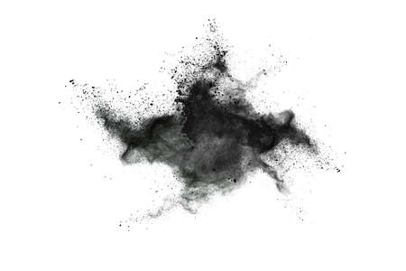 particles of charcoal on white background,abstract powder splatted on white background,Freeze motion of black powder exploding or throwing black powder.の写真素材