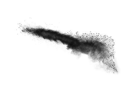 particles of charcoal on white background,abstract powder splatted on white background,Freeze motion...