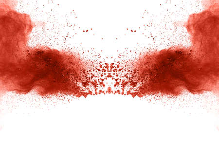 living coral color powder explosion on white background. Colored cloud. Colorful dust explode. Paint Holi.の写真素材