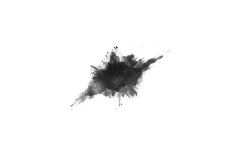 particles of charcoal on white background,abstract powder splatted on white background,Freeze motion of black powder exploding or throwing black powder.の写真素材