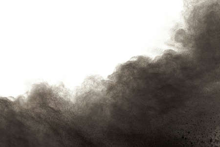 particles of charcoal on white background,abstract powder splatted on white background,Freeze motion...