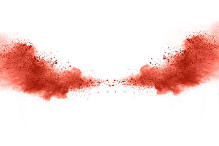 living coral color powder explosion on white background. Colored cloud. Colorful dust explode. Paint Holi.の写真素材