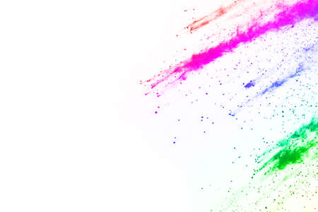 Abstract powder splatted background. Colorful powder explosion on white background. Colored cloud. Colorful dust explode. Paint Holi.の写真素材