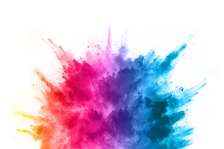 abstract powder splatted background. Colorful powder explosion on white background. Colored cloud. Colorful dust explode. Paint Holi.の写真素材