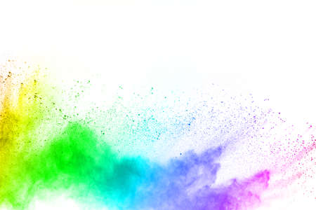 abstract powder splatted background. Colorful powder explosion on white background. Colored cloud. Colorful dust explode. Paint Holi.の写真素材