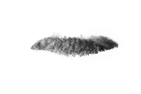 particles of charcoal on white background,abstract powder splatted on white background,Freeze motion of black powder exploding or throwing black powder.の写真素材