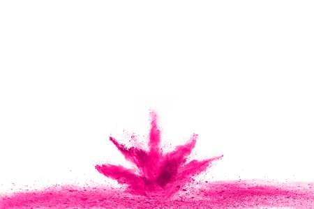 Pink powder explosion on white background. Halloween background.