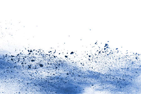 Blue color powder explosion on white background. Colored cloud. Colorful dust explode. Paint Holi.の写真素材