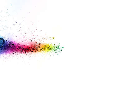 Abstract powder splatted background. Colorful powder explosion on white background. Colored cloud. Colorful dust explode. Paint Holi.の写真素材