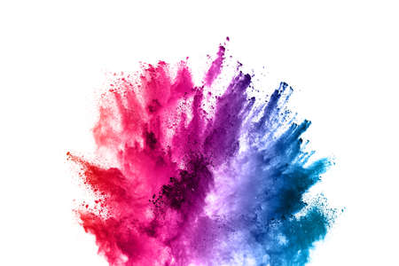 Abstract powder splatted background. Colorful powder explosion on white background. Colored cloud....
