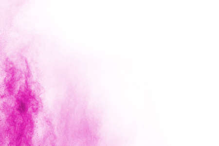 Abstract pink powder splatted background,Freeze motion of color powder exploding/throwing color powder,color glitter texture on white background.の写真素材