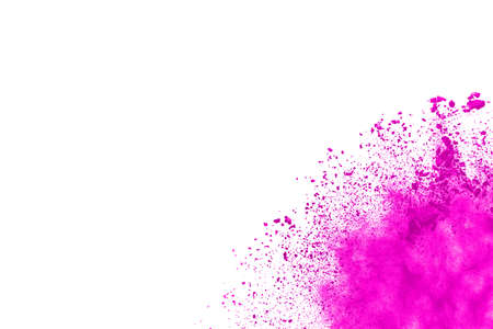 Abstract pink powder splatted background,Freeze motion of color powder exploding/throwing color powder,color glitter texture on white background.の写真素材
