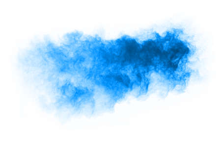 Blue color powder explosion on white background. Colored cloud. Colorful dust explode. Paint Holi.