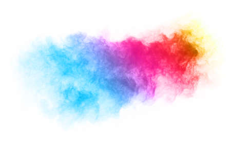 Abstract powder splatted background. Colorful powder explosion on white background. Colored cloud. Colorful dust explode. Paint Holi.の写真素材