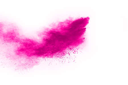 Abstract pink powder splatted background,Freeze motion of color powder exploding/throwing color powder,color glitter texture on white background.の写真素材