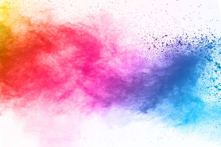 abstract powder splatted background. Colorful powder explosion on white background. Colored cloud. Colorful dust explode. Paint Holi.の写真素材