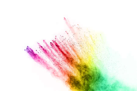 abstract powder splatted background. Colorful powder explosion on white background. Colored cloud. Colorful dust explode. Paint Holi.の写真素材