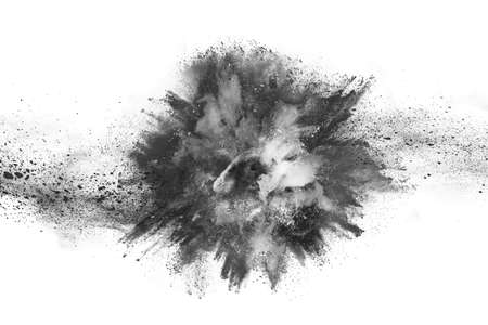 particles of charcoal on white background,abstract powder splatted on white background,Freeze motion...