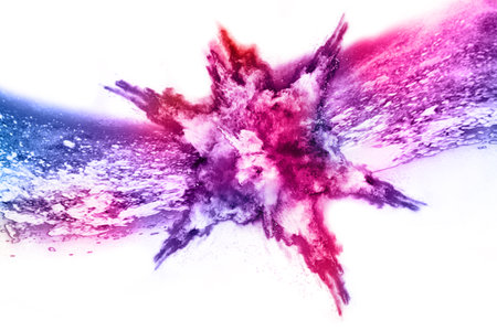 abstract powder splatted background. Colorful powder explosion on white background. Colored cloud. Colorful dust explode. Paint Holi.の写真素材